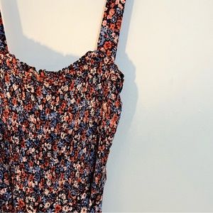 Orange + blue ruffled maxi dress with tie